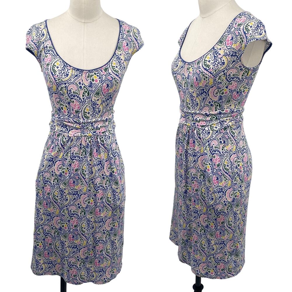 Boden Floral Paisley Print Cotton Modal Blend Dress Womens White Purple US 2P